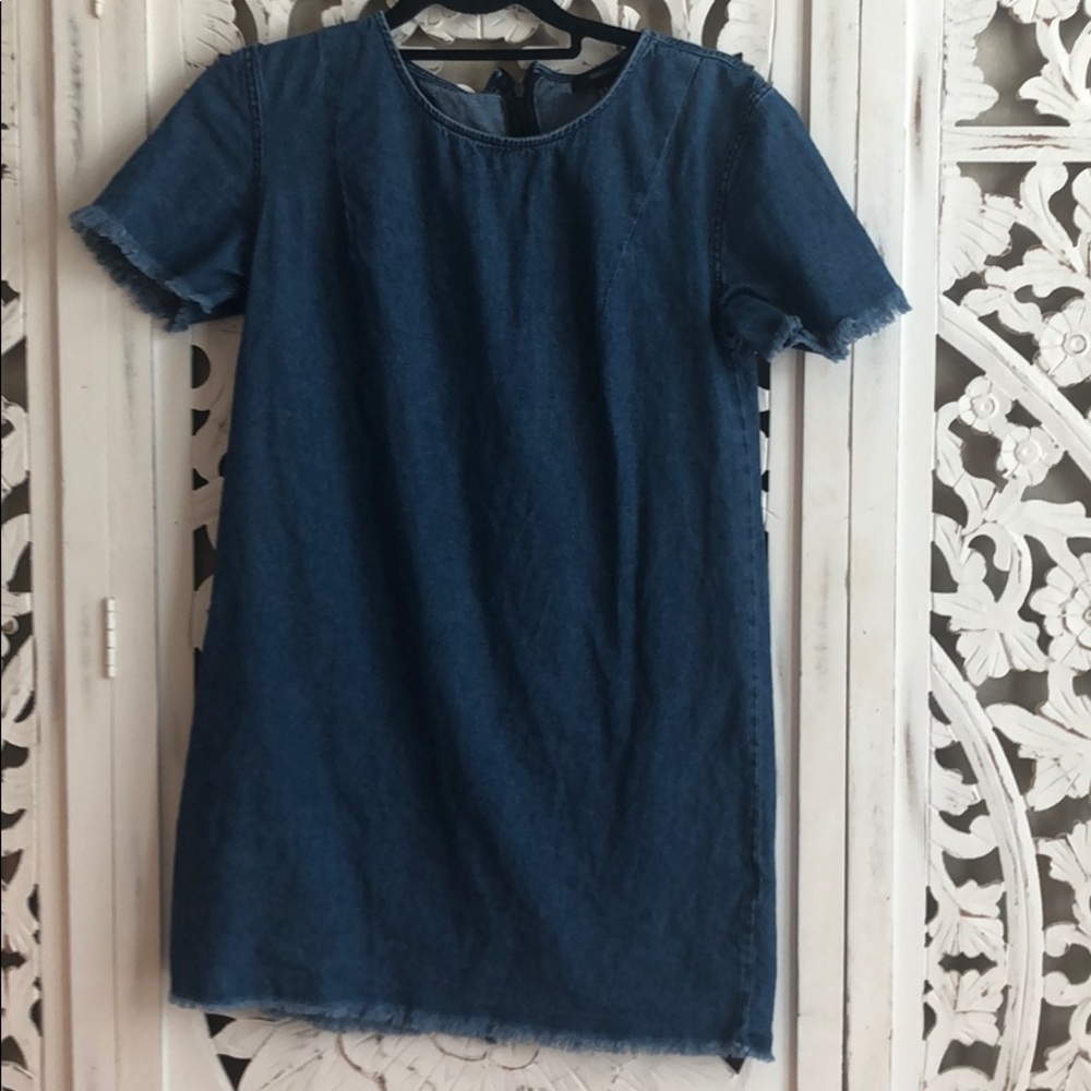 Short sleeve denim dress with fringe